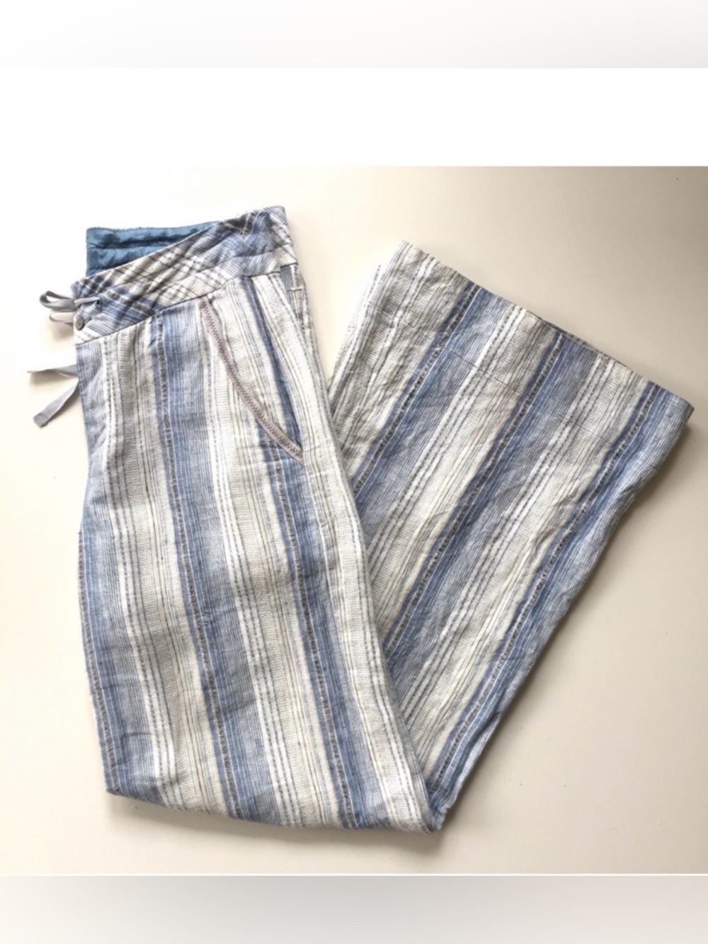 Anthropologie TINY 100% Linen Striped Wide Leg Pants Size 2
